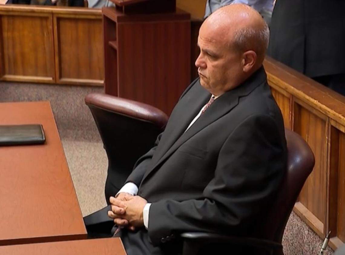 David Contreras sits in court on Monday, March 30, 2026 after pleading guilty to a manslaughter charge stemming from the killing of his son Eric Contreras.