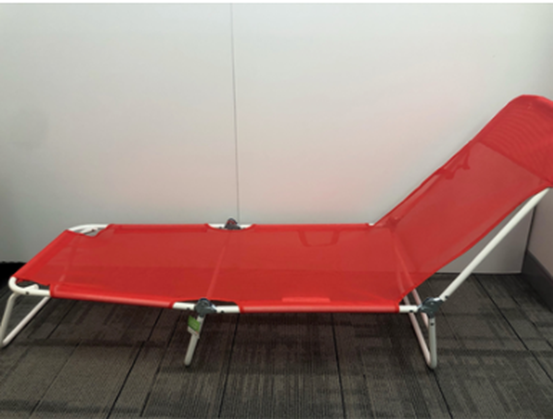 The recalled Family Dollar Beach Lounger in red