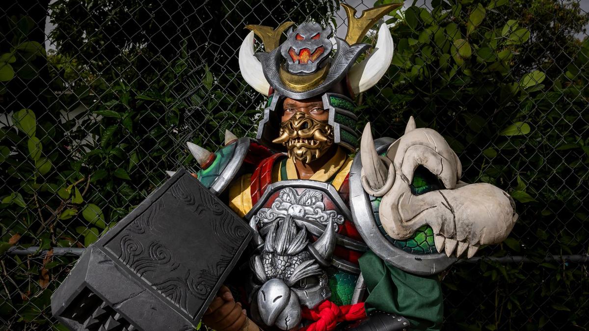 Cosplayer Matthew Harden, 34, a music and technology teacher at Holy Cross Lutheran School, poses with his Shao Kahn Bowser costume as he prepares for this year’s Florida Supercon, which runs July 12-14 in Miami Beach.