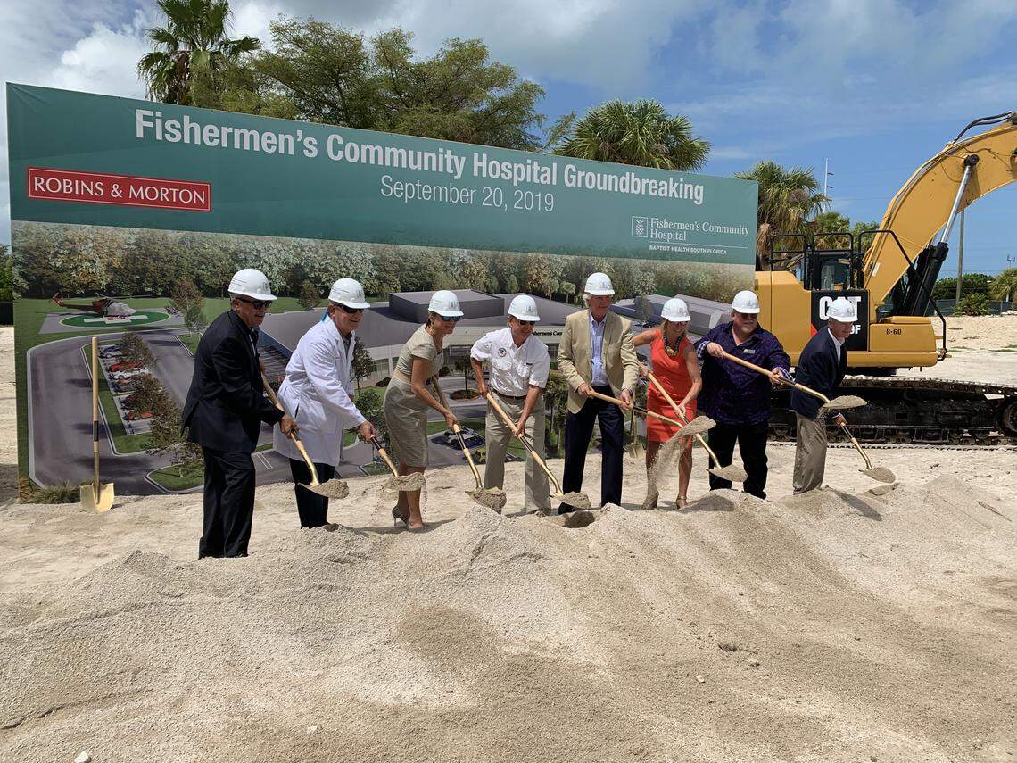 Monroe County officials take part in a groundbreaking ceremony at Fishermen’s Community Hospital in Marathon on Friday, Sept. 20, 2019. The original hospital was destroyed by Hurricane Irma in September 2017.