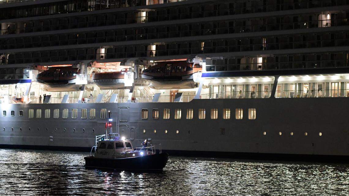 Local authorities join the U.S. Coast Guard on the search of a person who reportedly went overboard from a Royal Caribbean’s Oasis of the Seas cruise ship just off Puerto Rico’s north shore, in San Juan, Wednesday, Jan. 22, 2020.
