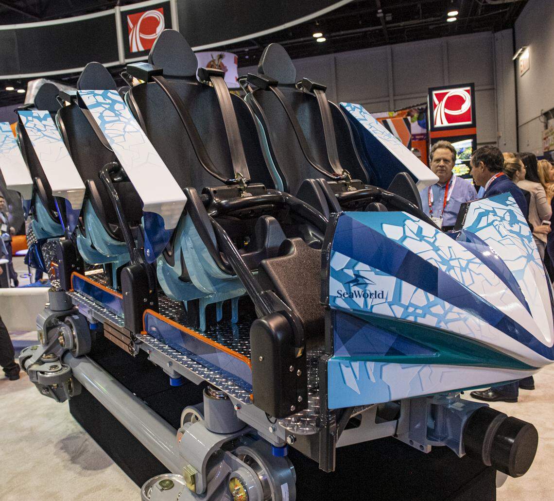 The ride vehicle for the Ice Breaker roller coaster opening in 2020 at SeaWorld was unveiled in November at an industry convention in Orlando.