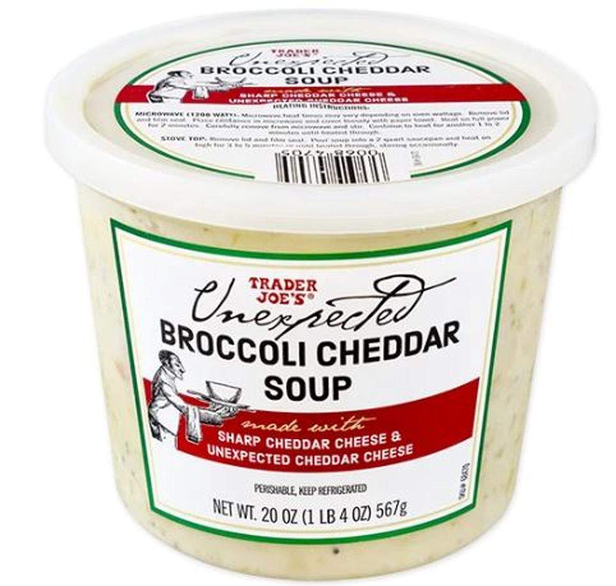 Trader Joe’s Unexpected Broccoli Cheddar Soup (Sharp Cheddar Cheese & Unexpected Cheddar Cheese).