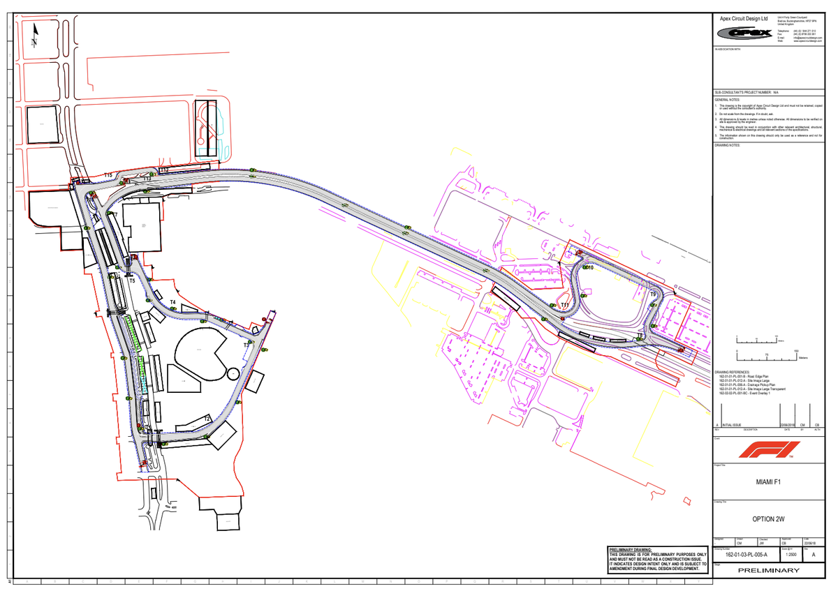 A draft of the proposed track configuration provided by the City of Miami. This is not necessarily the final design.