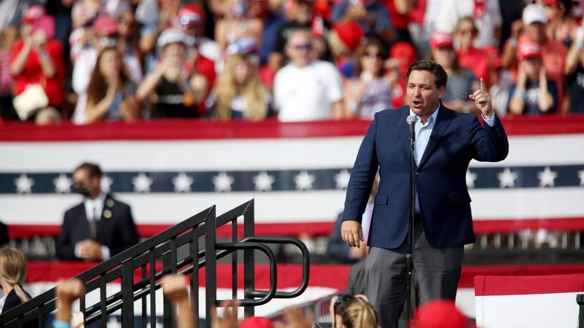 Florida Gov. Ron DeSantis speaks during President Donald Trump’s campaign rally in The Villages, Florida, on October 23, 2020.