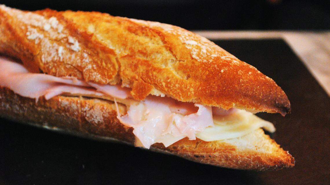 Deli ham baguette sandwich.