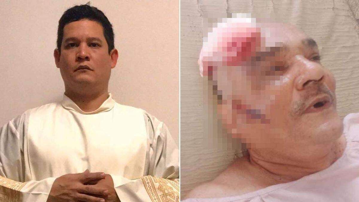 The Rev. Leandro Naung Hung y his father, who was attacked by burglars at their family’s home. Credit: Facebook