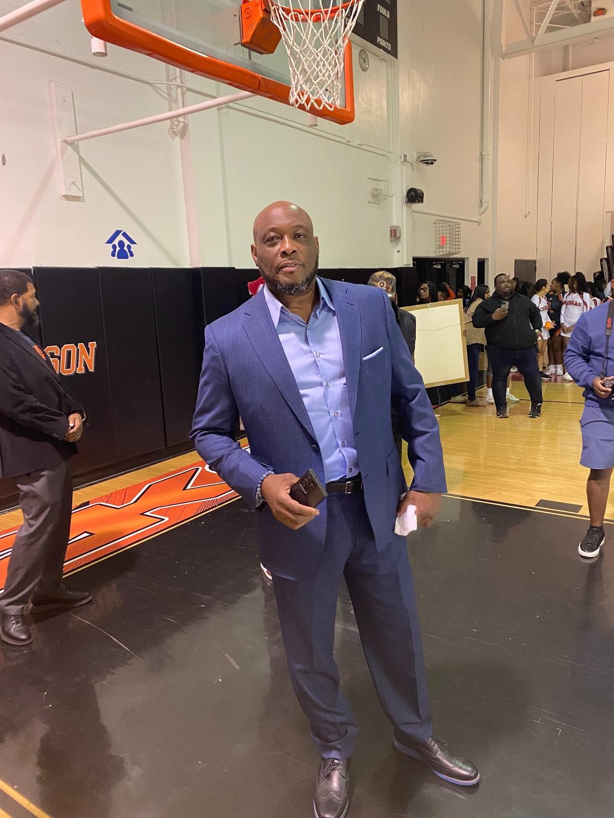 Former NBA star Mitch Richmond attends a ceremony on Friday, Dec. 13, 2024 at his alma mater Boyd Anderson High School to retire his high school jersey.
