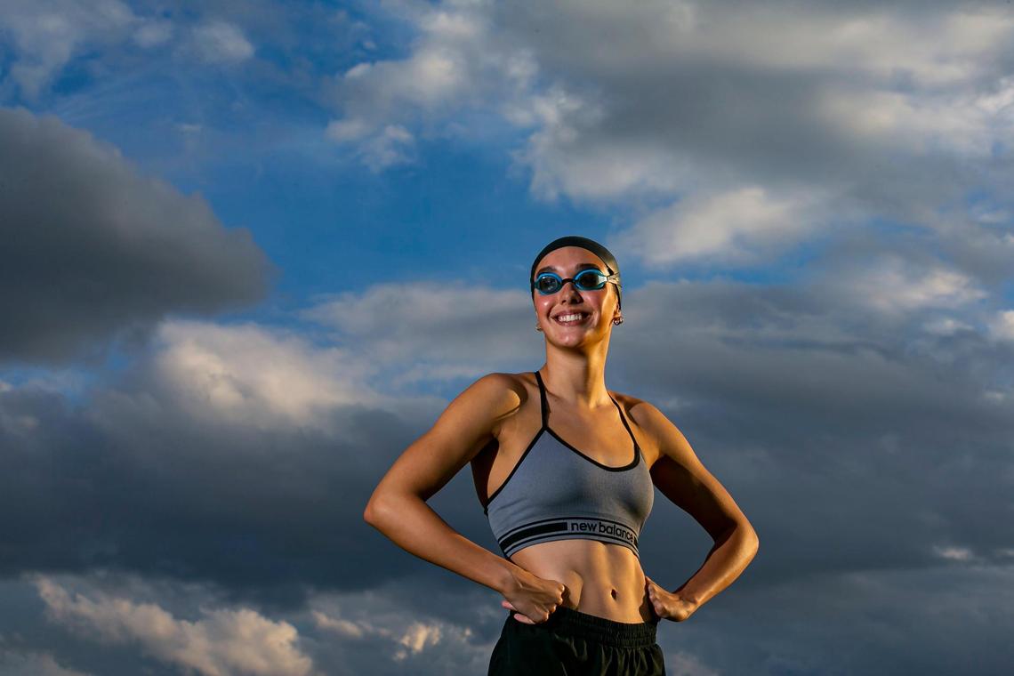Broward Swimming Player of the Year Erika Pelaez, from South Florida HEAT, is photographed at Brian Piccolo Park in Hollywood, Florida on Friday, January 7, 2022.
