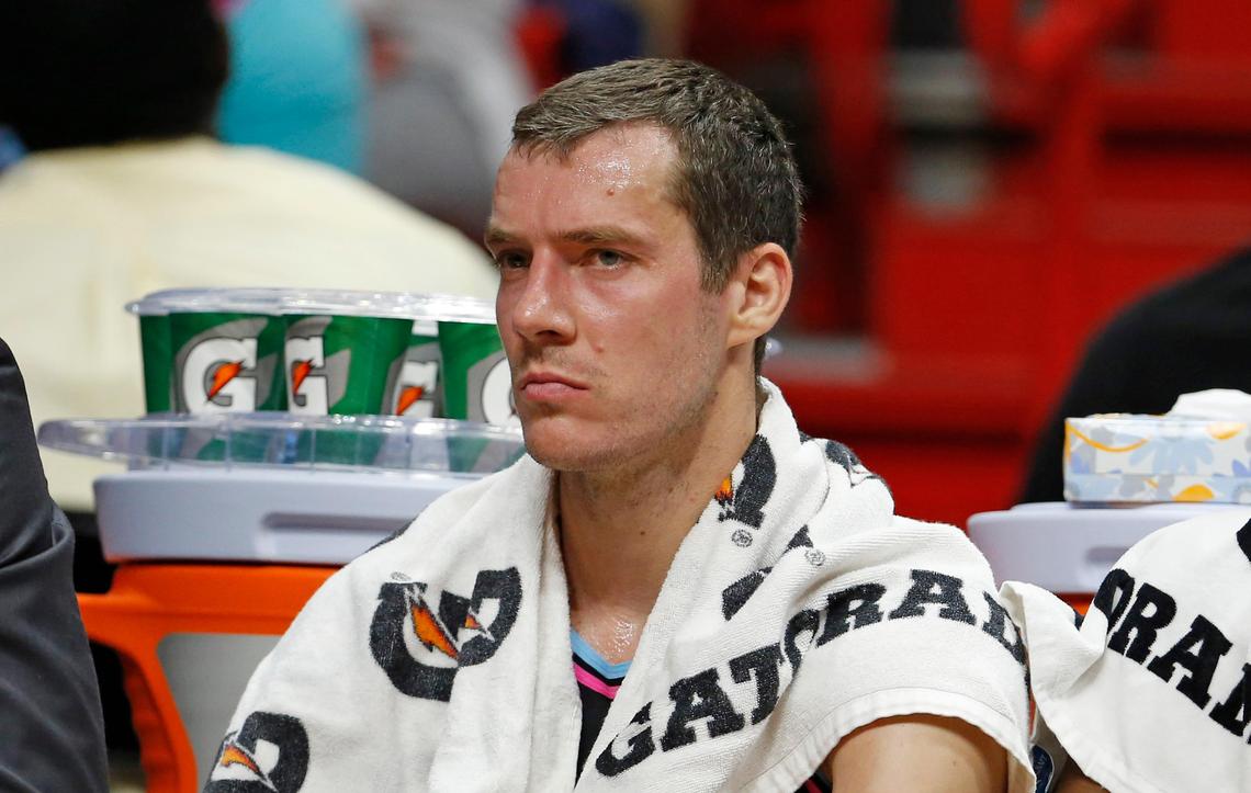 Miami Heat guard Goran Dragic (7) looks on in the second quarter of an NBA basketball game against the Detroit Pistons at AmericanAirlines Arena on Saturday, February 23, 2019 in Miami.