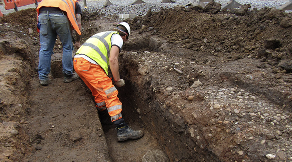 Compacted pebbles marked a layer of the first medieval market place.