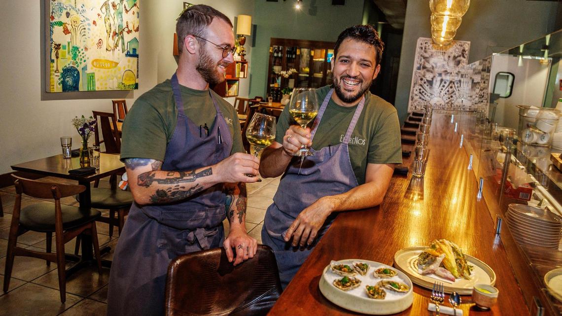 Chefs Evan Burgess and Osmel Gonzalez at EntreNos in Miami Shores, which operates in the Tinta y Cafe space four nights a week. The restaurant, which strives to source ingredients from Florida, was just named to the 2024 Michelin Guide.