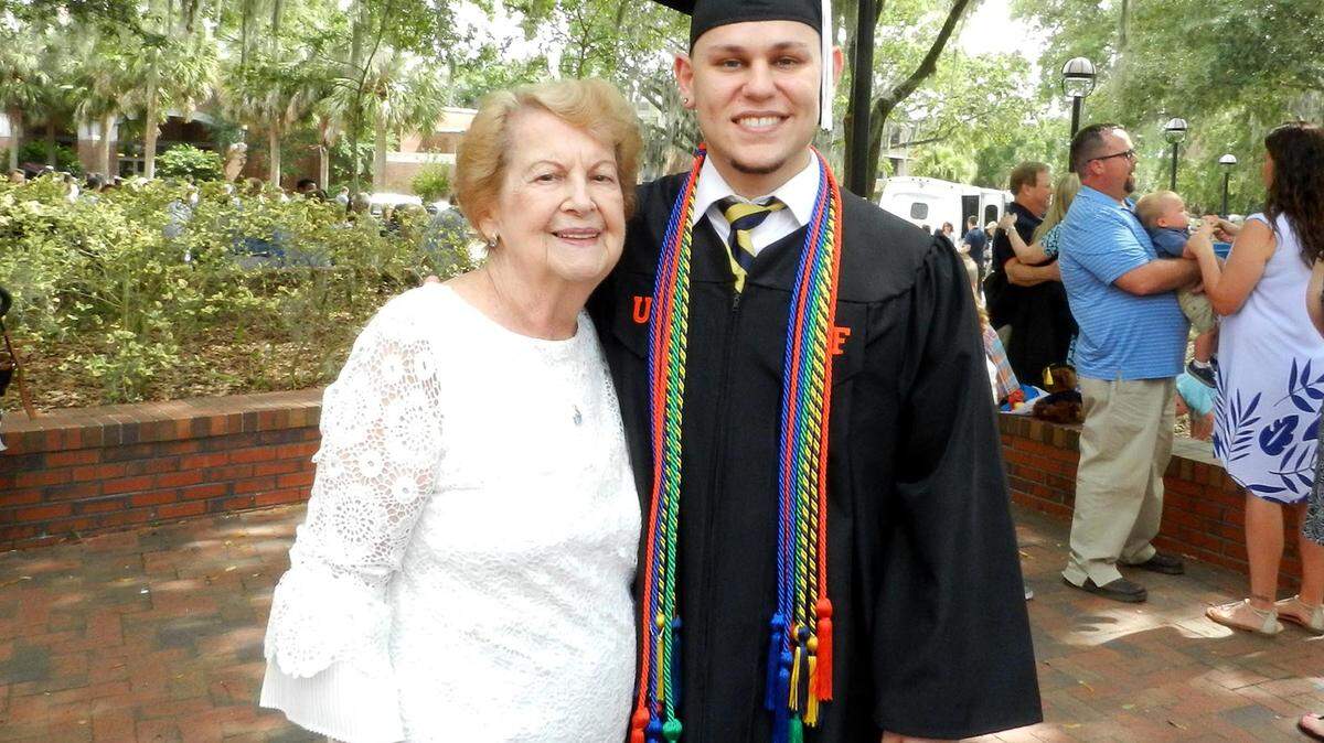 Ethan Bauer, right, with his grandmother, Maria Elena Valladares, after his graduation from the University of Florida on May 6, 2018.