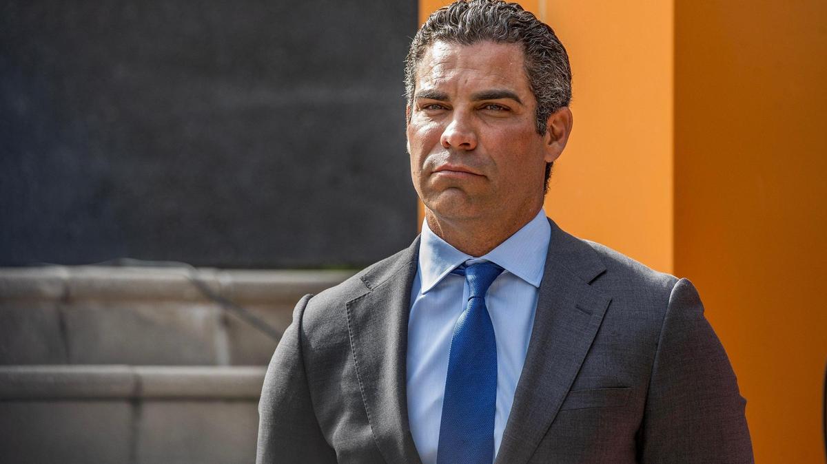 City of Miami Mayor Francis Suarez listens during a joined press conference with Chief of Police Manny Morales to announced a record-breaking reduction in murders and in violent crime rates in 2023. The presser took place at the MDP headquarters in downtown Miami, January 10, 2024.