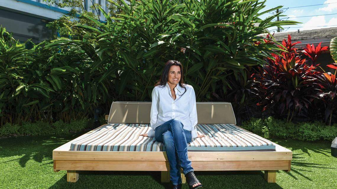 Miami real estate developer Avra Jain, photographed in the pool area of the Vagabond Hotel in April 2016.