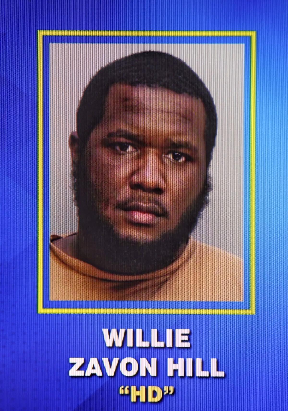 A photo of Willie Zavon Hill is displayed on the screen after he was arrested as one of four individuals linked to the mass shooting at El Lula Banquet Hall on Thursday, June 13, 2024, in Miami, Florida. These arrests come three years after the tragic El Mula Banquet Hall shooting on Memorial Day 2021, which resulted in three fatalities and 20 injuries.