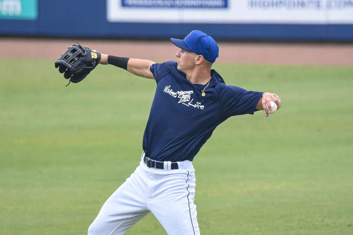 Miami Marlins outfielder prospect JJ Bleday during a practice session with the Double A Pensacola Blue Wahoos on Sunday, May 2, 2021, in Pensacola, Florida.