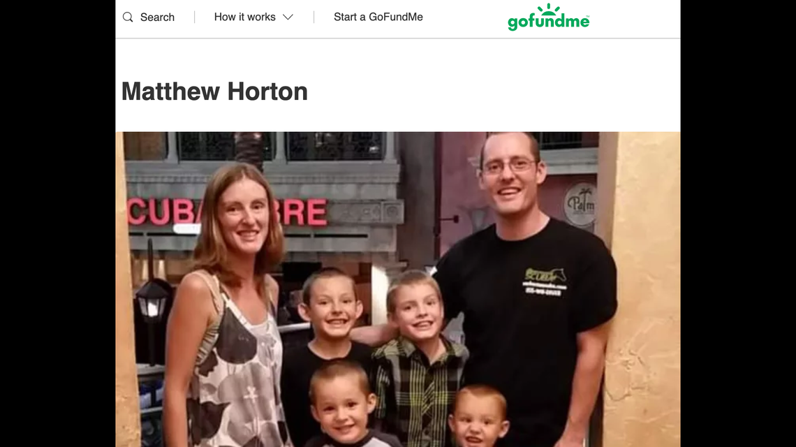 A GoFundMe created for Matthew Horton showing him and his family.