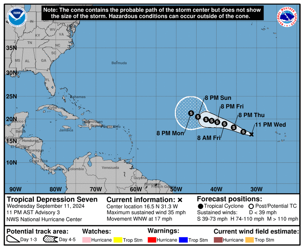 Tropical Depression 7 could strengthen into Tropical Storm Gordon by Thursday.