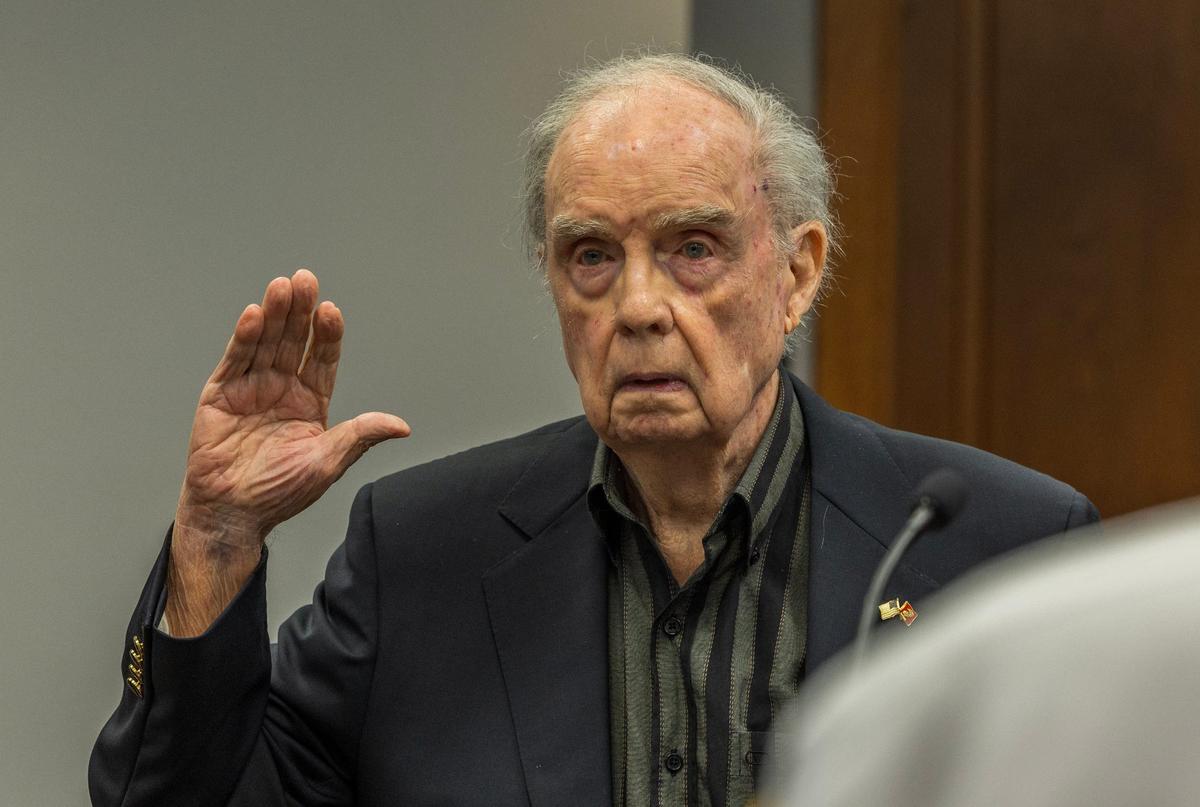 Defendant Albert Bassett takes an oath during his plea deal hearing in front of Judge Alberto Milian at the Gerstein Justice Building in Miami on Tuesday, May 28, 2024.