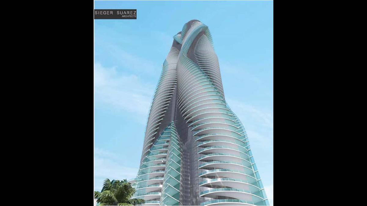 This is a rendering of a condo tower 13th Floor Investments and Key International want to build behind First Miami Presbyterian Church on Brickell Avenue.