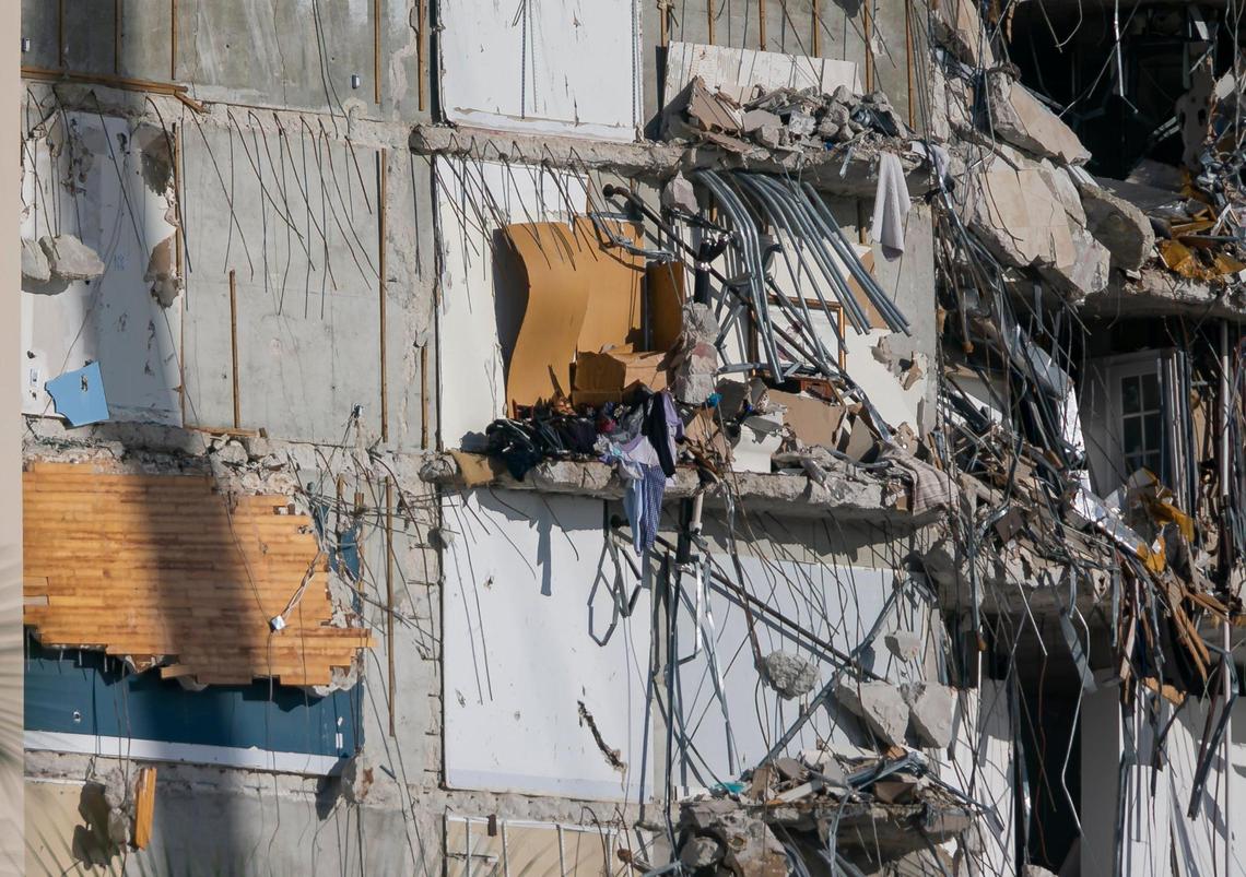 Personal belongings can be seen inside the partially collapsed Champlain Towers South condo building in Surfside, Florida, on Saturday, July 3, 2021.