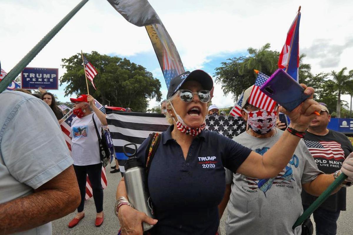 Blanca Idalgo rally alongside demonstrators and President Donald Trump supporters at 8000 NW 154th St. in Miami Lakes, Fl, on June 14, 2020.