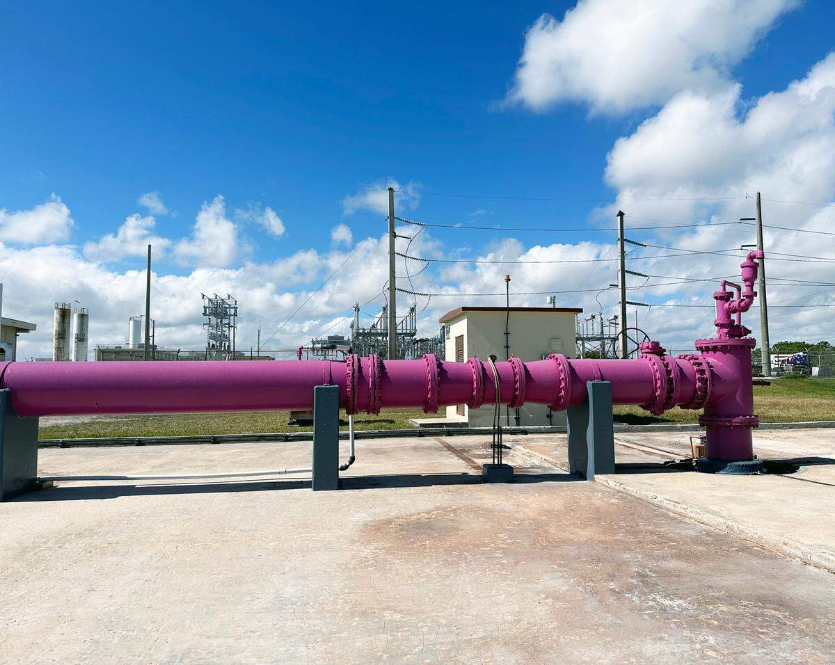 In Miami-Dade, purple pipes signify re-used wastewater, a new product used to cool down heated machinery in lieu of fresh tap water.