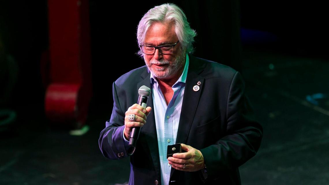 Chair of the Board of Carnival Corporation Micky Arison speaks during Carnival’s 50th Birthday Anniversary event aboard the Carnival Conquest as it was docked at PortMiami on Friday, March 11, 2022.