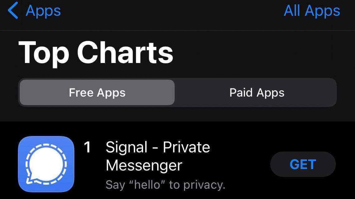 Signal is atop the chart of Apple’s App Store as of Tuesday afternoon.