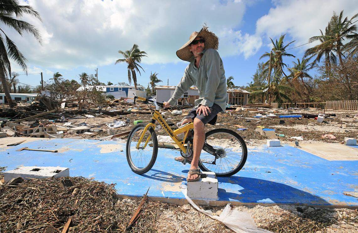 Billy Quinn surveys the concrete slab where his trailer stood at the Seabreeze Trailer Park in Islamorada two days after Irma hit the Lower Keys. Maps issued by the local National Weather Service now allow users to zoom in to survey threats after areas come under storm watches or warnings. Photo by Al Diaz/adiaz@miamiherald.com