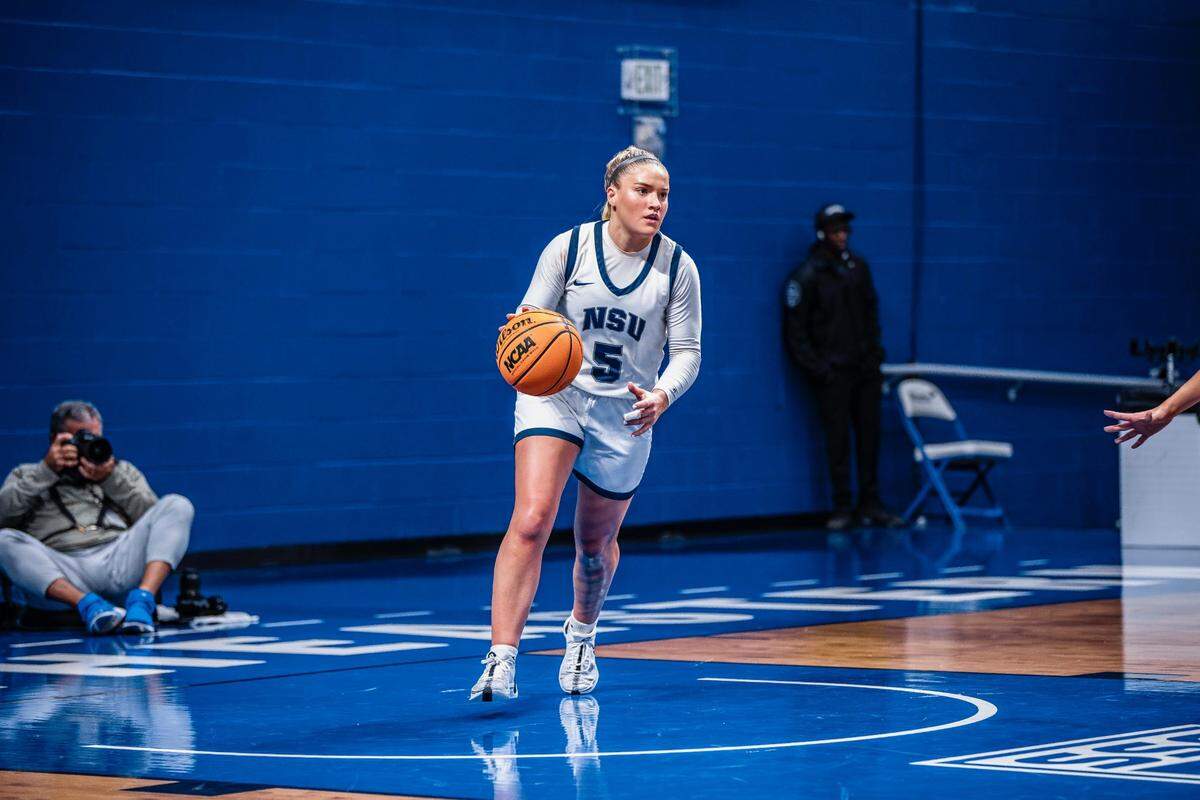 NSU freshman starting point guard Kailyn Terrell dribbles the ball during a game against Eckerd College this past January.