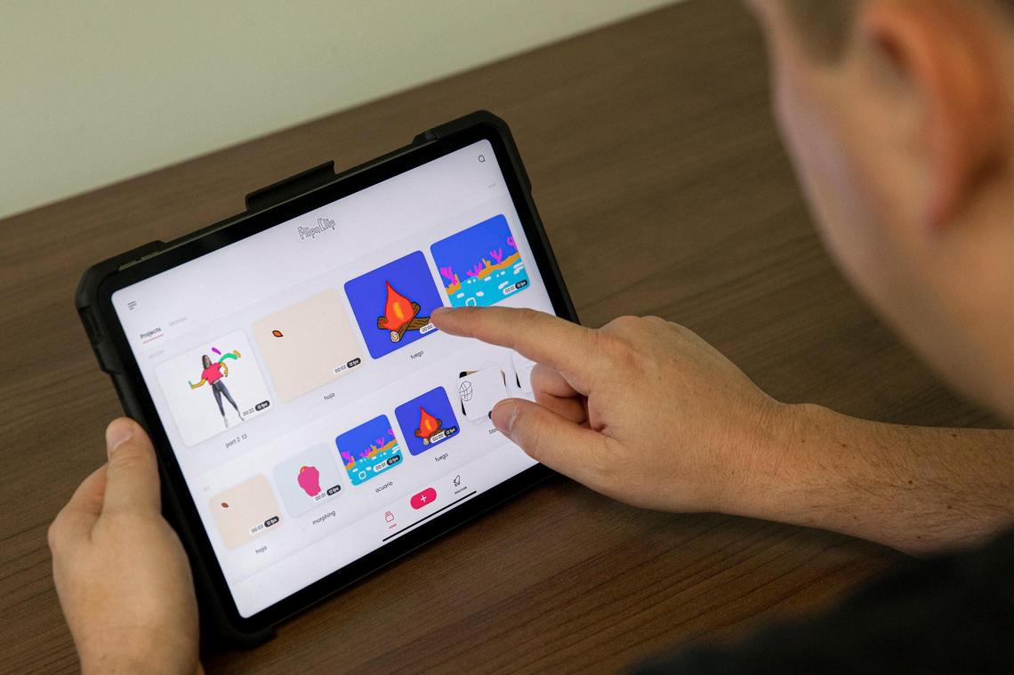 Marcos Meson, co-founder and vice president of marketing of Visual Blasters in Miami, demonstrates how to use the FlipaClip to make animations.