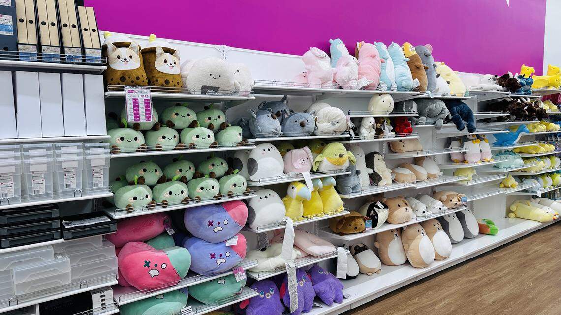 Plush Japanese-themed toys at the new Kendall Higate Square Daiso on grand opening week of Feb. 19, 2026.