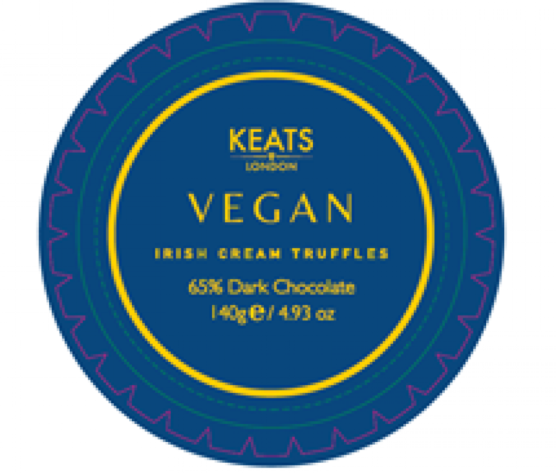 The label for Keats Vegan Irish Cream Truffles