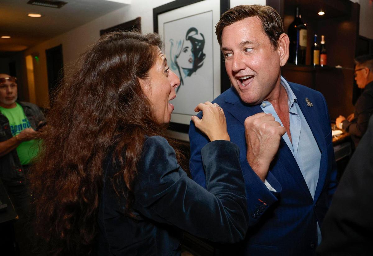 Michael Gongora attends an election watch party at Cafe Avanti in Miami Beach on Nov. 7, 2023.