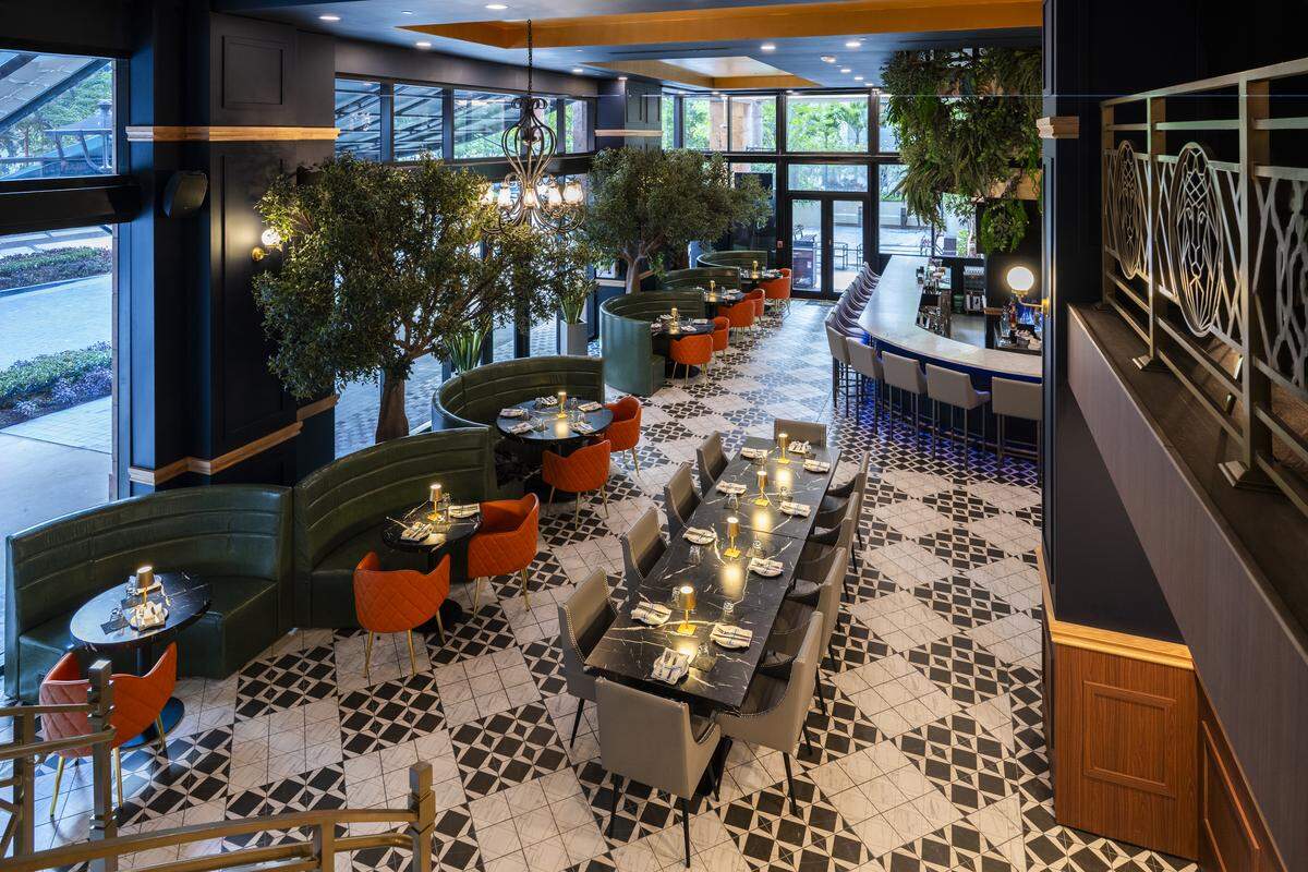 A view of the dining room from the second floor at Cantina Leon in Coral Gables.
