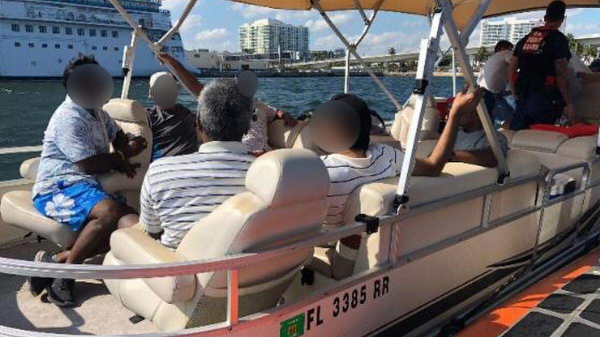 A 28-foot pontoon boat was stopped by the Coast Guard Feb. 17, 2019, in Fort Lauderdale. Crews found several safety violations including not having a valid certification of inspection.