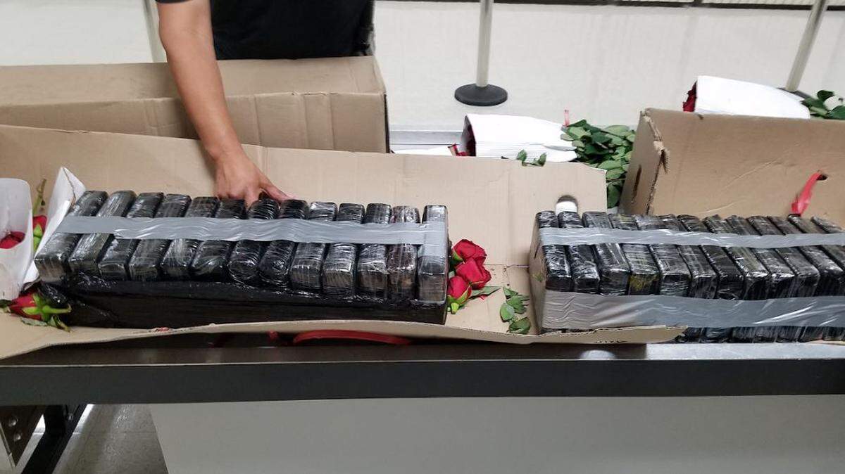 What was inside the pallet of boxes tagged “flowers red roses.”