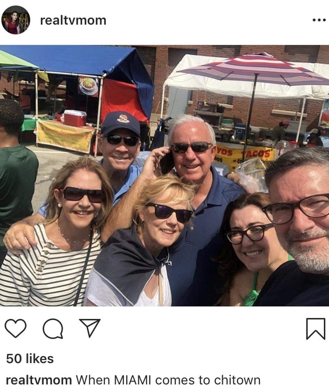 Miami-Dade Mayor Carlos Gimenez, back right, was in Chicago with MCM partner Pedro Munilla, back left, days after the county approved extending the construction firm’s contract at Miami International Airport. Gimenez’s wife, Lourdes, center, is a Munilla cousin. The photo, posted on Instagram by Univision Chicago executive Teri Arvesu, was taken down shortly after the Miami Herald asked Gimenez’s office about the trip.