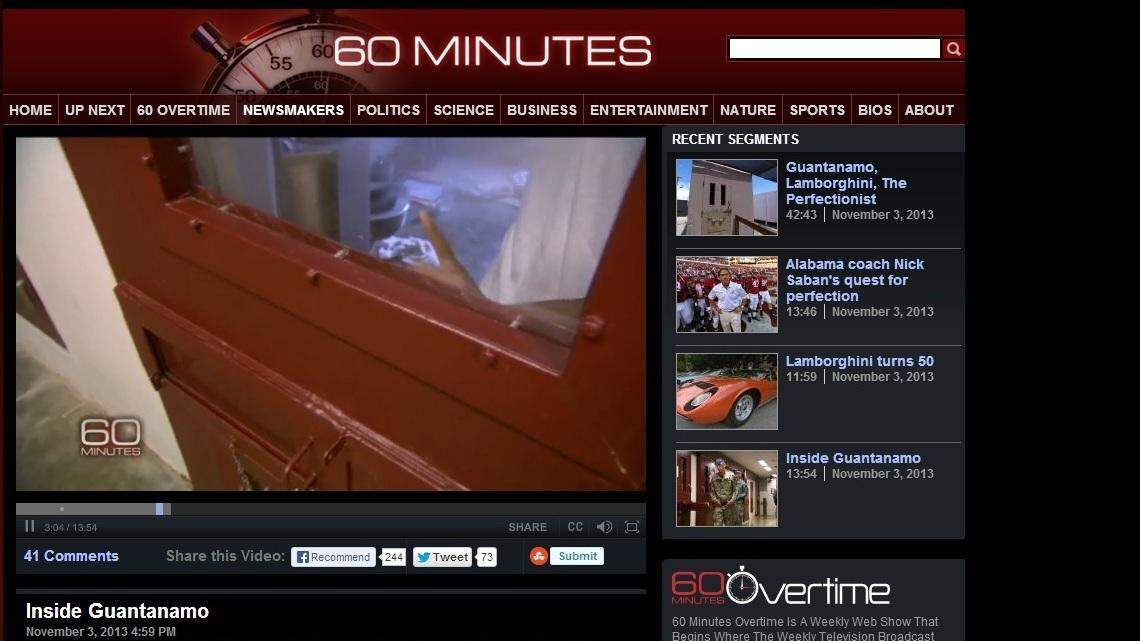 A prisoner inside Camp 5 wags a finger at a CBS crew during a September visit in this screen grab from a "60 Minutes" episode that aired Nov. 3, 2013 with the voice of Shaker Aamer scolding the crew. Aamer, 44, was cleared for release in 2009.