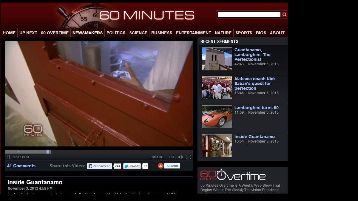 A prisoner inside Camp 5 wags a finger at a CBS crew during a September visit in this screen grab from a "60 Minutes" episode that aired Nov. 3, 2013 with the voice of Shaker Aamer scolding the crew. Aamer, 44, was cleared for release in 2009.