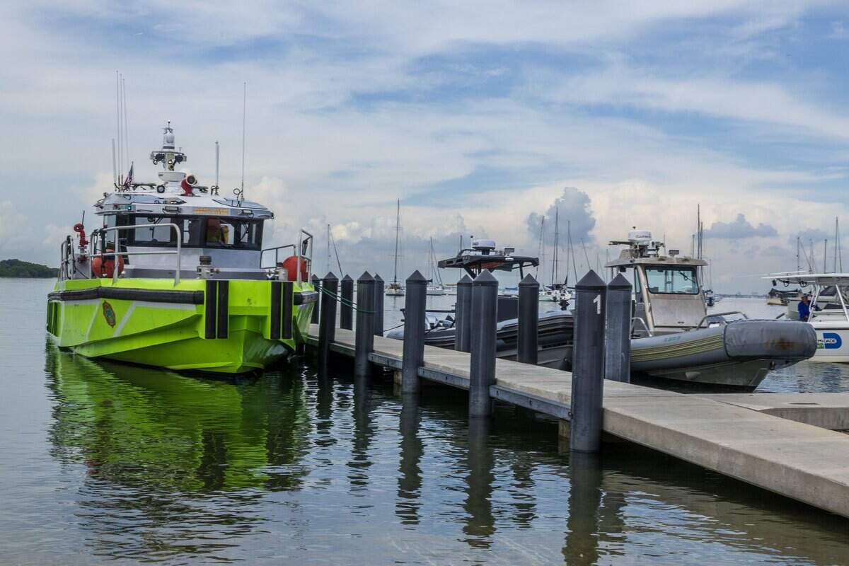 Vessels from different law enforcement agencies were on display during a press conference, held by Mayor Daniella Levine Cava, with members of the Miami-Dade Board of County Commissioners and members of the Boater Safety Task Force, to call on the community to celebrate the July 4th holiday by staying safe on the water at Crandon Park Marina in Key Biscayne, on Thursday, July 2, 2026.