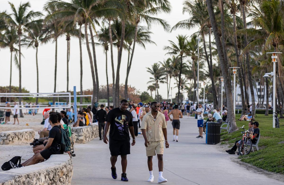 People visit Lummus Park during spring break on Friday, March 8, 2024, in Miami Beach, Fla.&nbsp;
