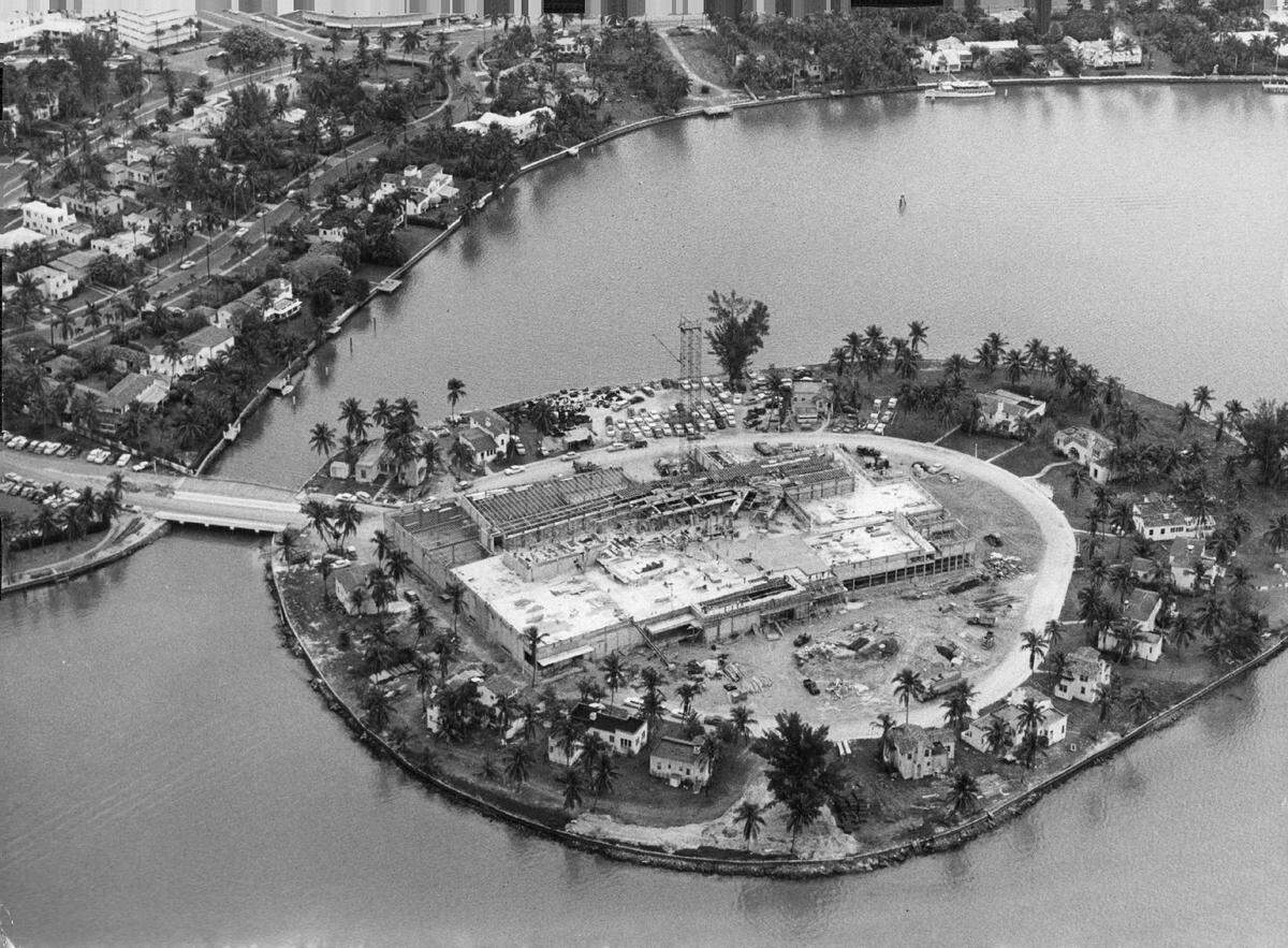 In 1958, the old Mount Sinai Hospital building, formerly the Nautilus Hotel.