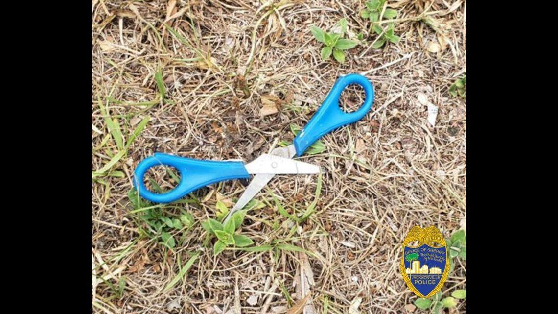 A pair of scissors was discovered at the scene of the shooting, the Jacksonville Sheriff’s Office reports