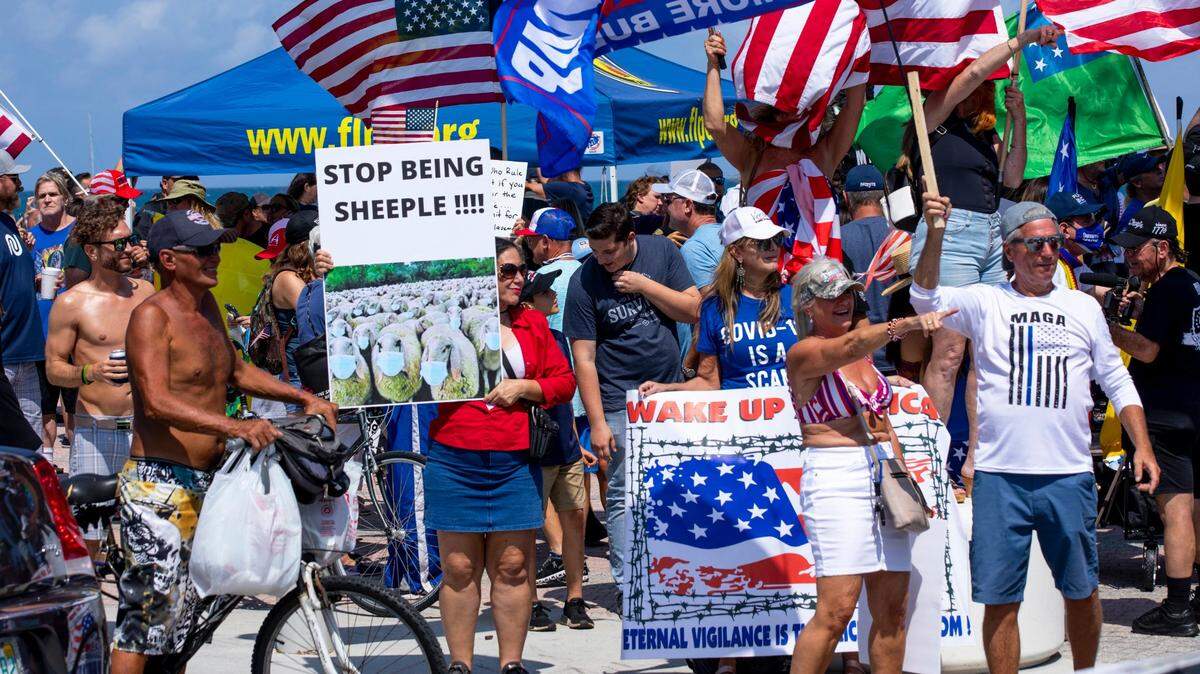 Hundreds of protestors gathered on the beach to protest COVID mask mandates in Fort Lauderdale on April 10.  