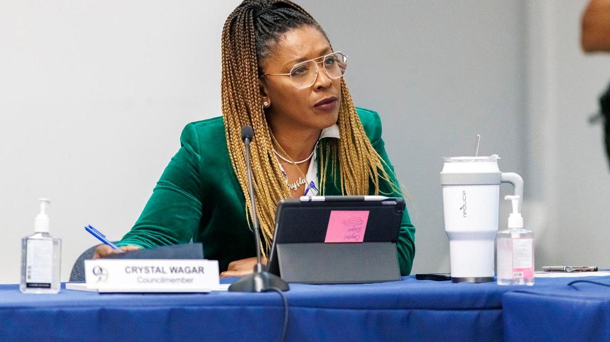 Council member Crystal Wagar listens to residents during the Public Comments at the Special Meeting to appoint a new Miami Shores Village council member, Wednesday, Dec. 28, 2022, in downtown Miami Shores.