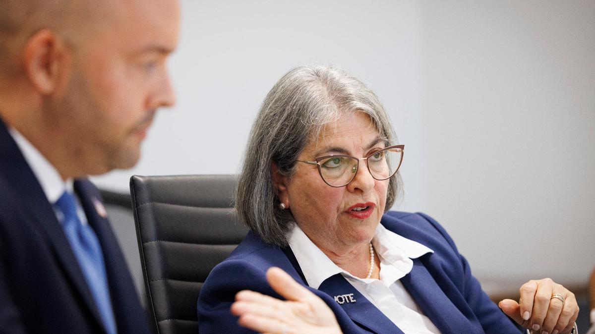 Mayor Daniella Levine Cava addresses a comment by Manny Cid, then the Miami Lakes mayor, during a July 17, 2024, meeting with the Miami Herald Editorial Board ahead of the election for county mayor. Levine Cava won and recently hired Cid for an economic post in her administration.