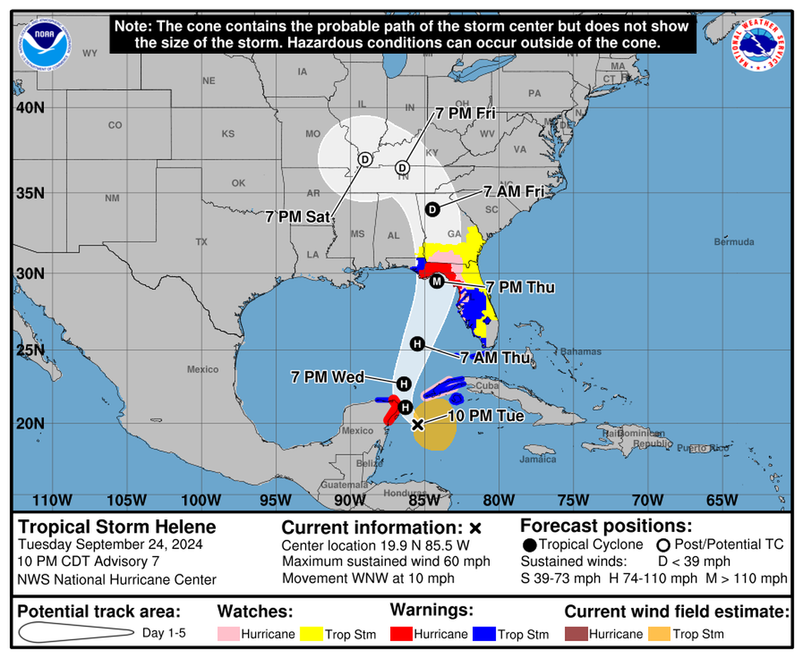 Tropical Storm Helene is on track to strengthen into a hurricane on Wednesday as it enters the Gulf of Mexico.